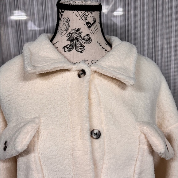 Elegant Teddy Coat for Women - Chic Solid Color, Button-Up with Flap Pockets, - Picture 11 of 11